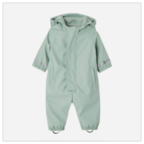 Baby Regen-Overall mit Fleecefutter und Kapuze, Recycling-Polyester - salbeigrün